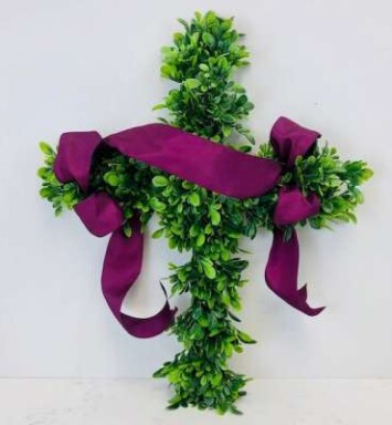 Boxwood Cross with Ribbon