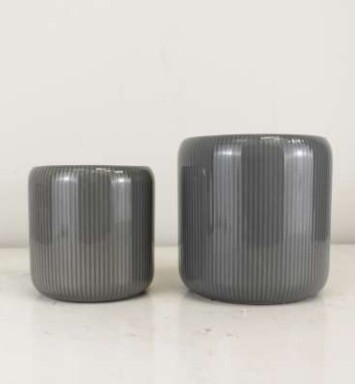 Gray Glossy Ribbed Planter